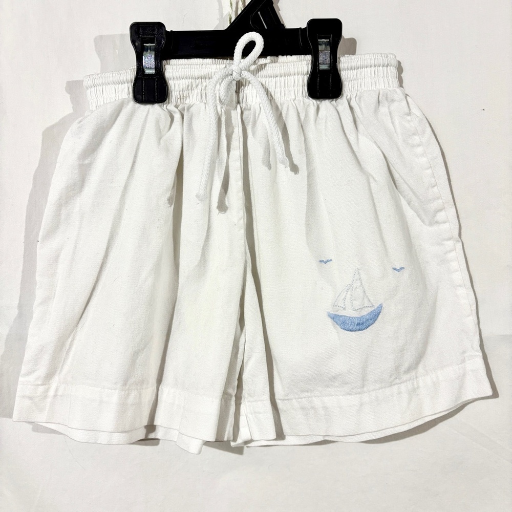 Vintage Strasburg White‎ Embroidered Blue Sailboat Little Boy Shorts Size 4